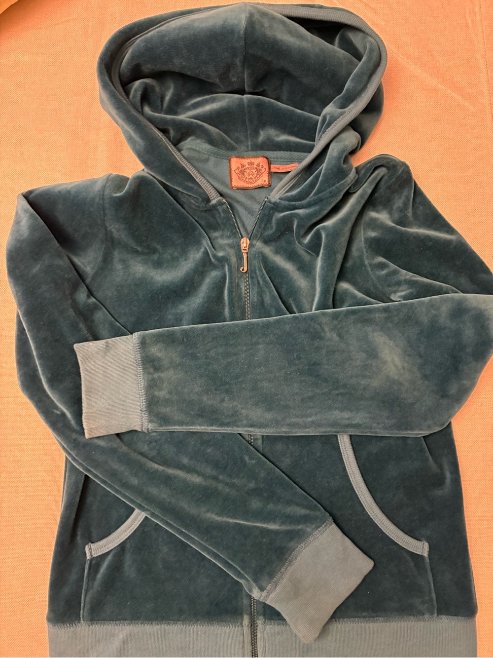 Y2K Juicy Couture Teal Velvet Zip Hoodie with J Zipper Pull (runs small) Med - Picture 6 of 10